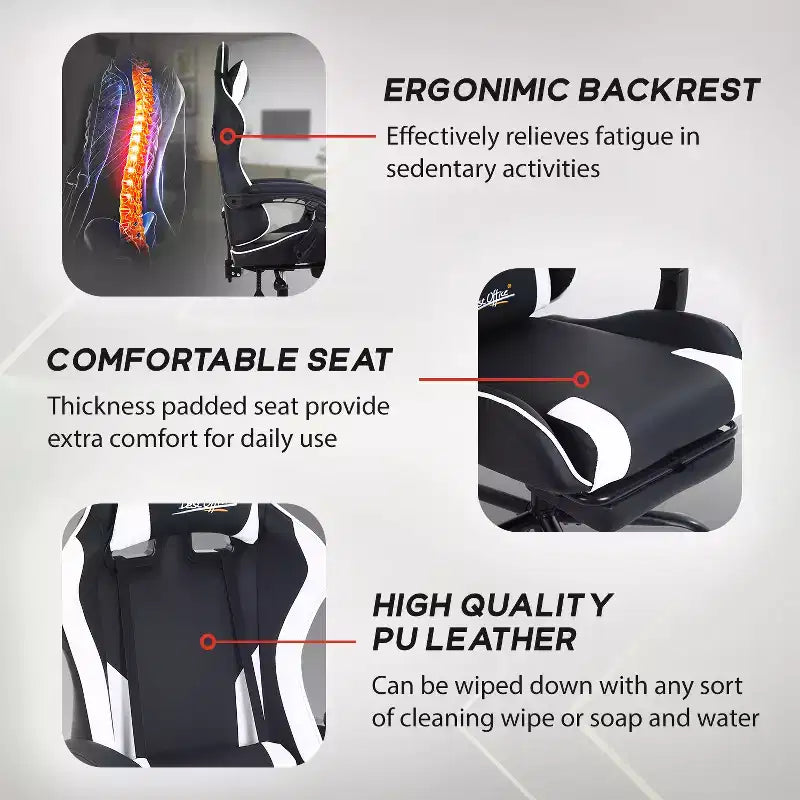 BestMassage Chaise de Gaming Fauteuil de Bureau avec Repose-Pieds et Soutien Lombaire
