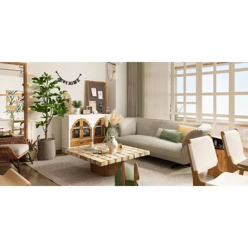 Famapy meuble d'appoint blanc à motif floral sculpté style européen, porte vitrée magnétique