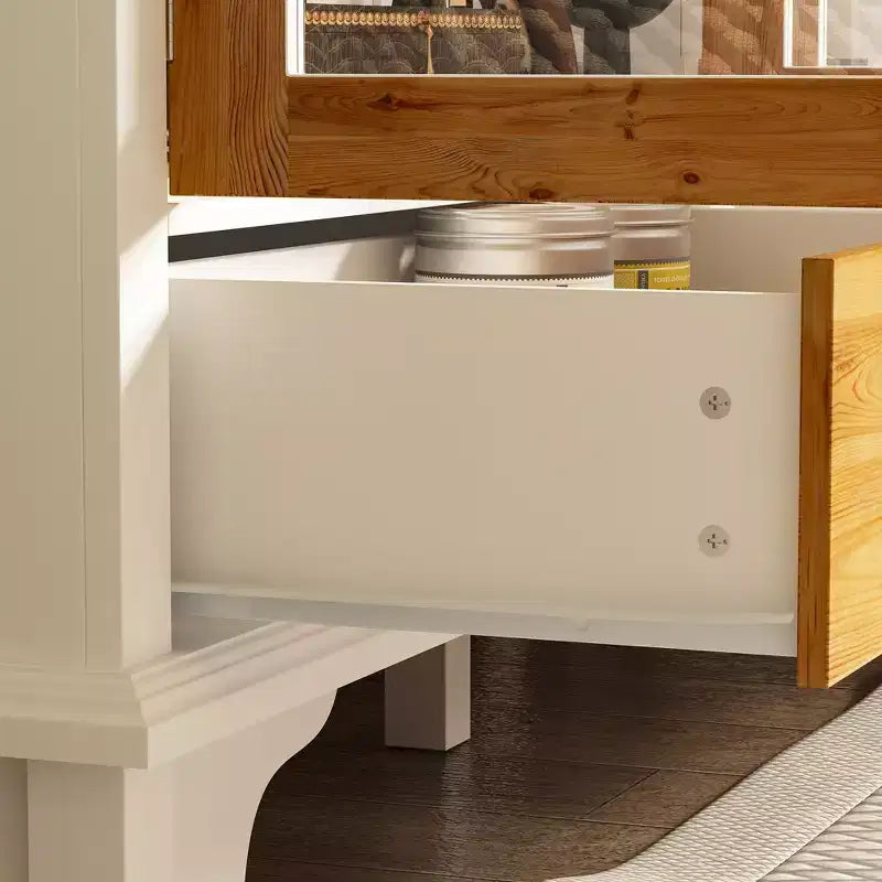 Famapy meuble d'appoint blanc à motif floral sculpté style européen, porte vitrée magnétique