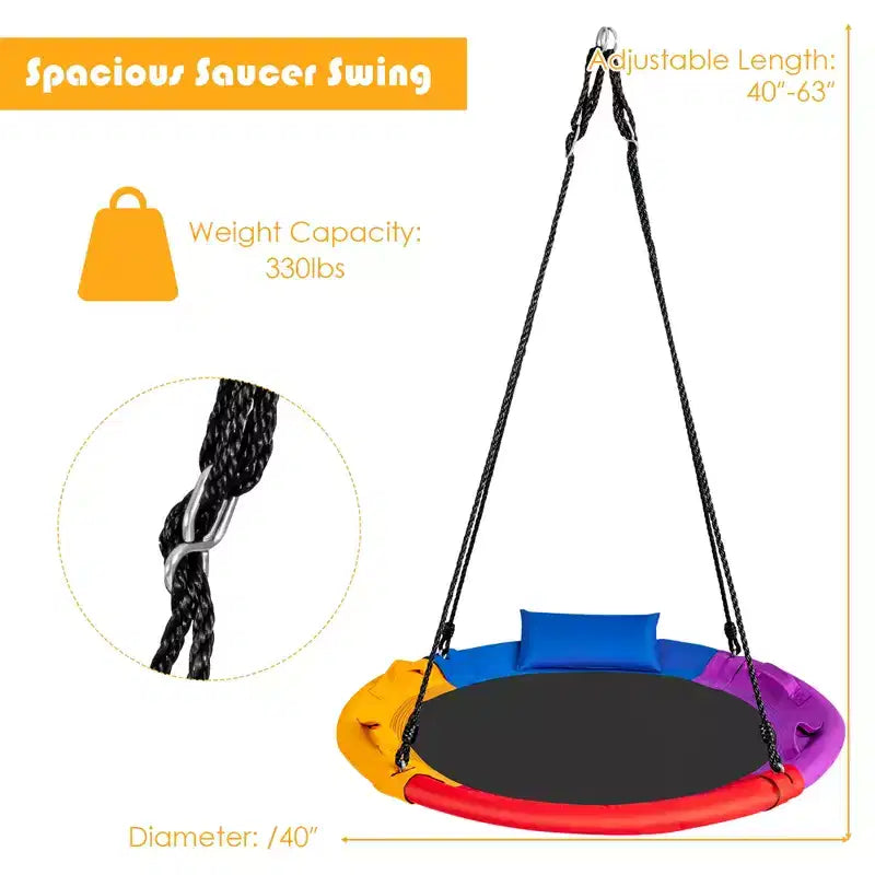 Costway Balançoire arbre soucoupe 660 lb 40 pouces, ensemble de balançoire pour enfants et tout-petits avec cordes réglables