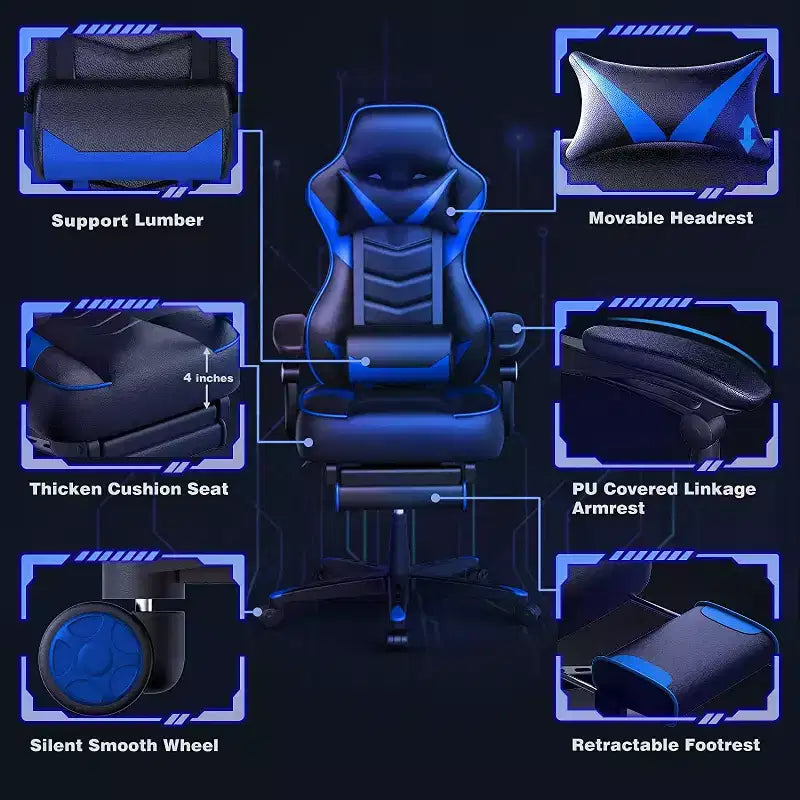 Chaise gaming ELECWISH avec repose-pieds, soutien lombaire, chaise d'ordinateur respirante avec coussin à ressorts ensachés, chaises pour adultes