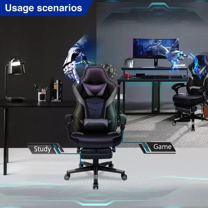 Chaise gaming ELECWISH avec repose-pieds, soutien lombaire, chaise d'ordinateur respirante avec coussin à ressorts ensachés, chaises pour adultes
