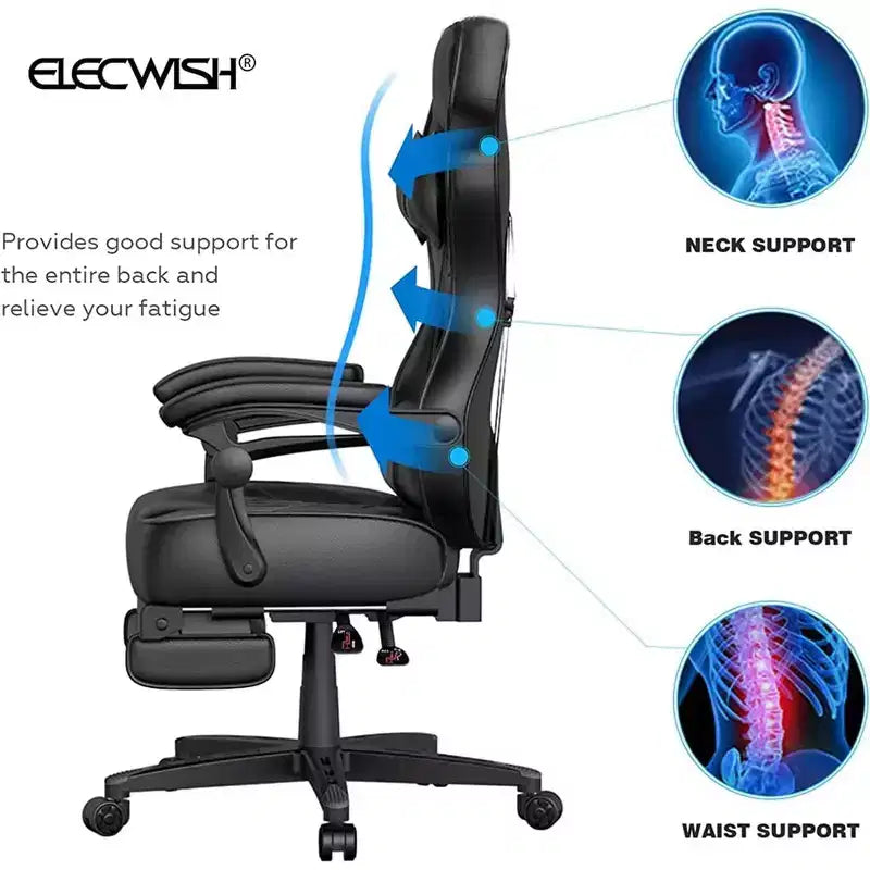 Chaise de Gaming ELECWISH avec Repose-pieds, Soutien Lombaire, Chaise d'Ordinateur Respirante avec Coussin à Ressorts Ensachés, Chaises pour Adultes