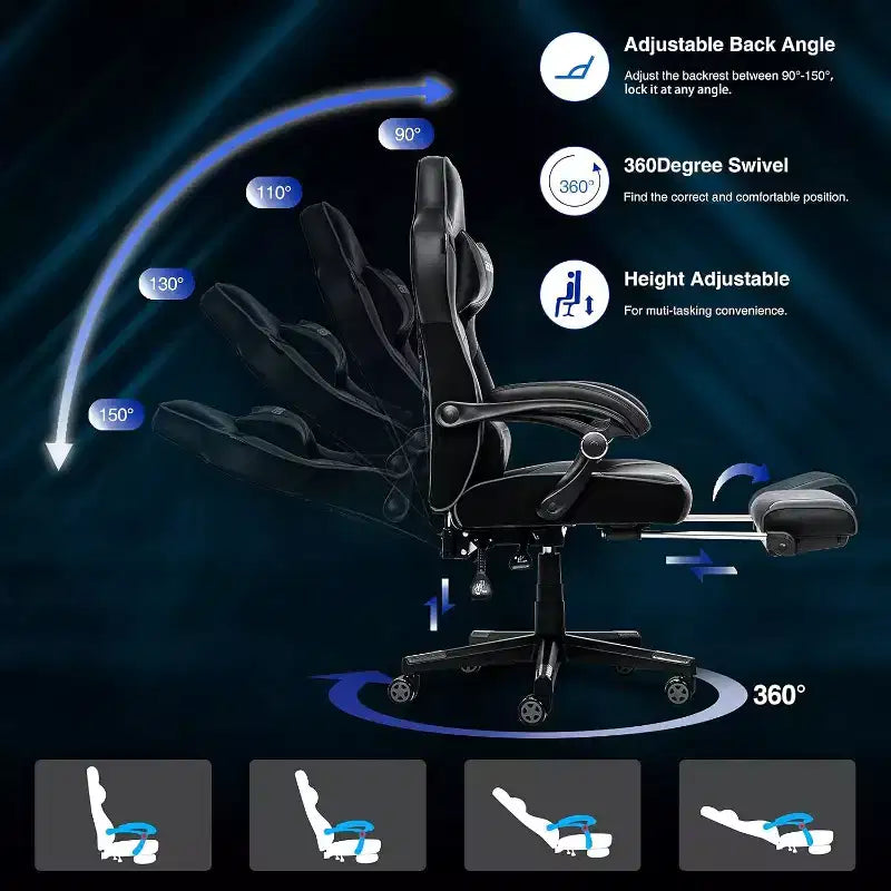 Chaise gaming ELECWISH avec repose-pieds, soutien lombaire, chaise d'ordinateur respirante avec coussin à ressorts ensachés, chaises pour adultes