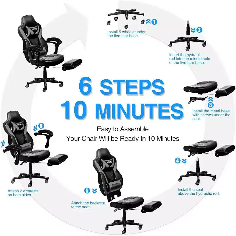 Chaise gaming ELECWISH avec repose-pieds, soutien lombaire, chaise d'ordinateur respirante avec coussin à ressorts ensachés, chaises pour adultes