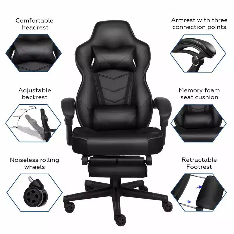 Chaise gaming ELECWISH avec repose-pieds, soutien lombaire, chaise d'ordinateur respirante avec coussin à ressorts ensachés, chaises pour adultes