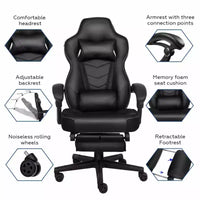 Chaise gaming ELECWISH avec repose-pieds, soutien lombaire, chaise d'ordinateur respirante avec coussin à ressorts ensachés, chaises pour adultes