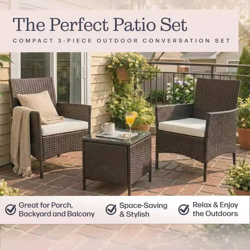 Ensemble de mobilier de patio 3 pièces Lavish Home, marron