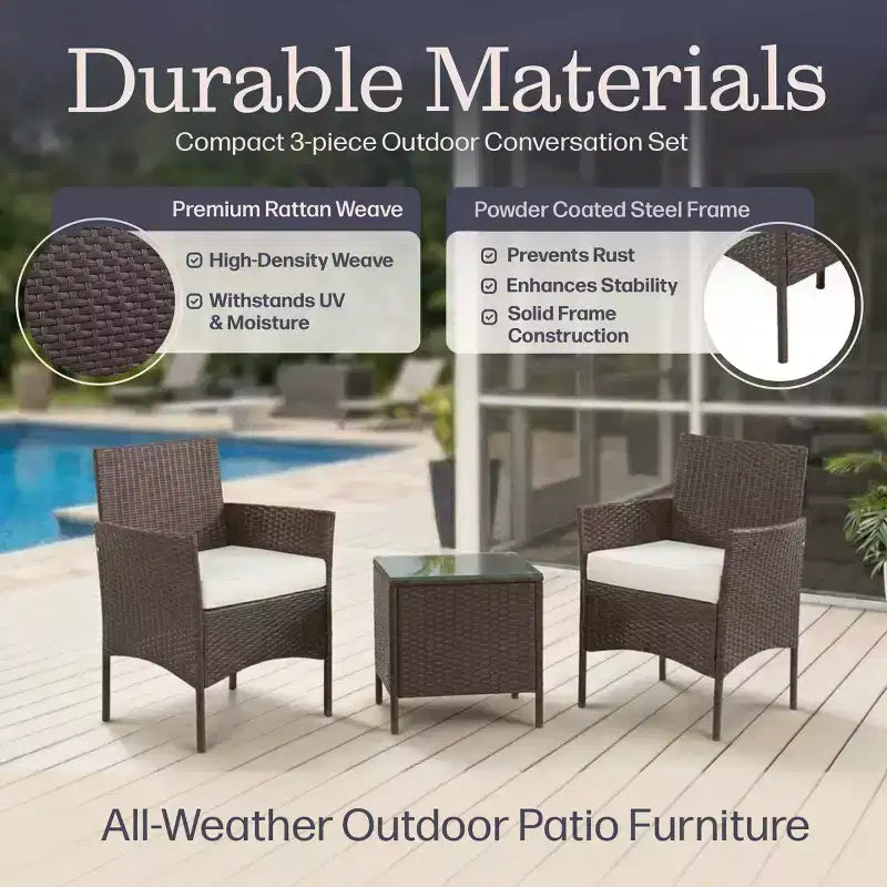 Ensemble de mobilier de patio 3 pièces Lavish Home, marron