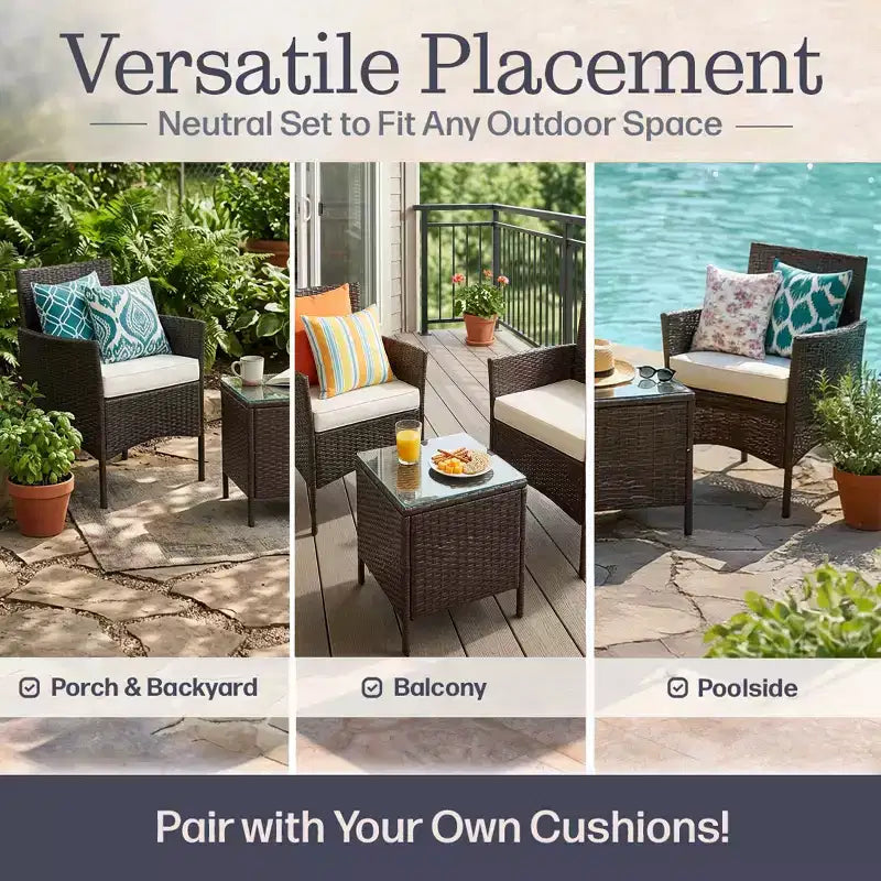 Ensemble de mobilier de patio 3 pièces Lavish Home, marron