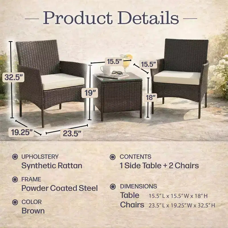 Ensemble de mobilier de patio 3 pièces Lavish Home, marron