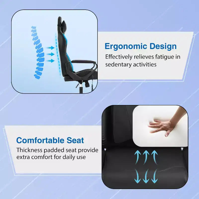 Chaise de jeu FDW Gaming Chaise de bureau massante confortable et élégante avec soutien lombaire réglable, pivotante à 360 degrés et roulettes silencieuses