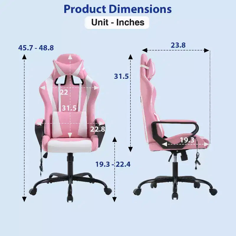 Chaise de jeu FDW Gaming Chaise de bureau massante confortable et élégante avec soutien lombaire réglable, pivotante à 360 degrés et roulettes silencieuses