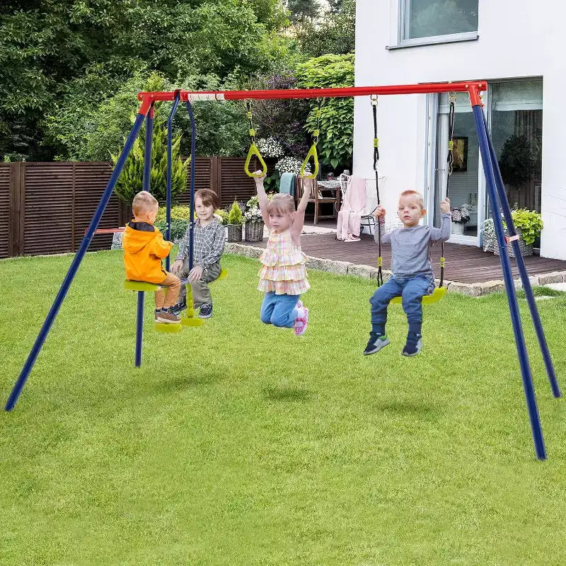 Balançoires Costway pour Jardin, Support Métallique Robuste en A 3 en 1 pour Enfants et Adultes