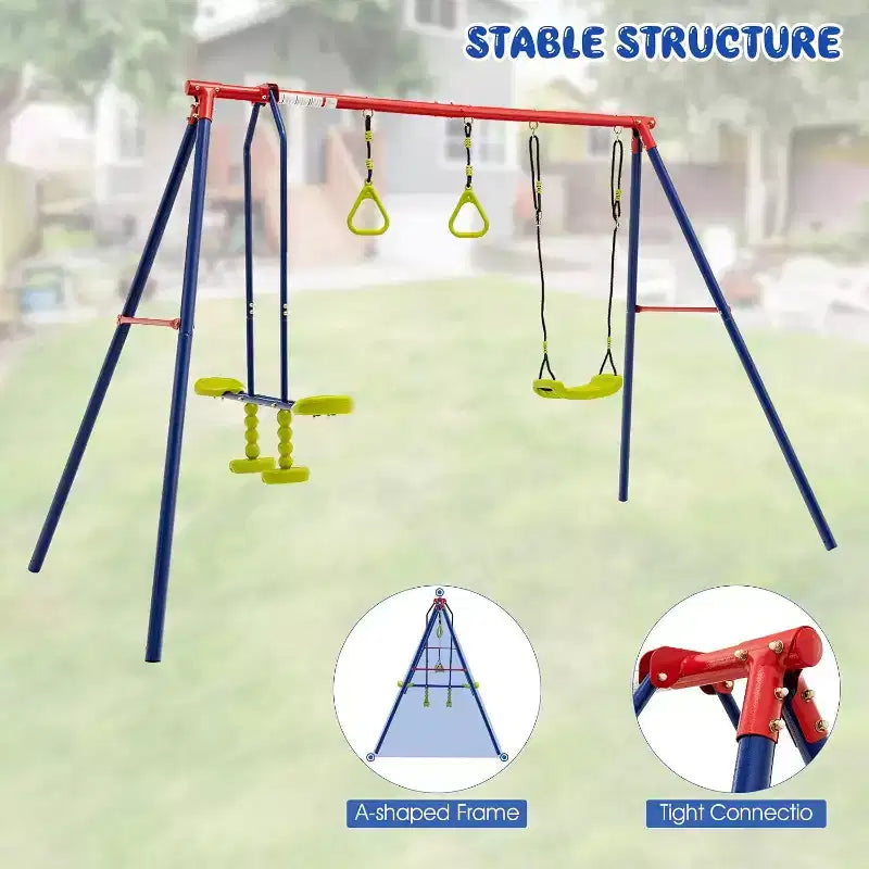 Balançoires Costway pour Jardin, Support Métallique Robuste en A 3 en 1 pour Enfants et Adultes
