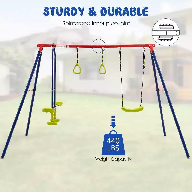 Balançoires Costway pour Jardin, Support Métallique Robuste en A 3 en 1 pour Enfants et Adultes