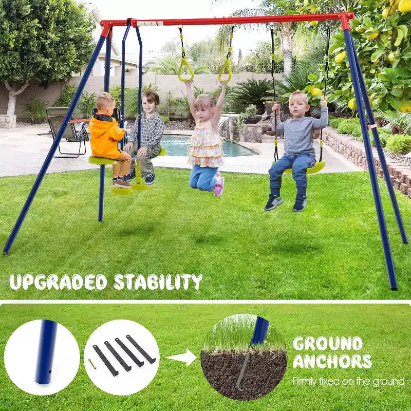 Balançoires Costway pour Jardin, Support Métallique Robuste en A 3 en 1 pour Enfants et Adultes
