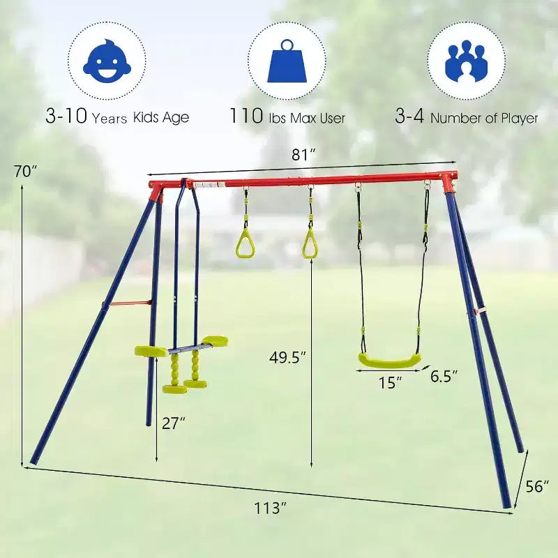 Balançoires Costway pour Jardin, Support Métallique Robuste en A 3 en 1 pour Enfants et Adultes