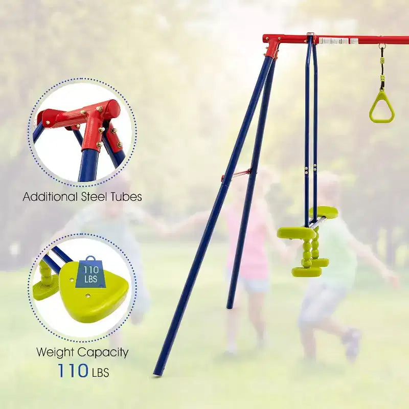 Balançoires Costway pour Jardin, Support Métallique Robuste en A 3 en 1 pour Enfants et Adultes