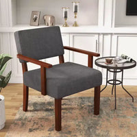 Costway Lot de 2 chaises d'appoint en lin pour salon avec assise et dossier rembourrés gris/bleu
