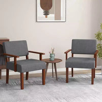 Costway Lot de 2 chaises d'appoint en lin pour salon avec assise et dossier rembourrés gris/bleu