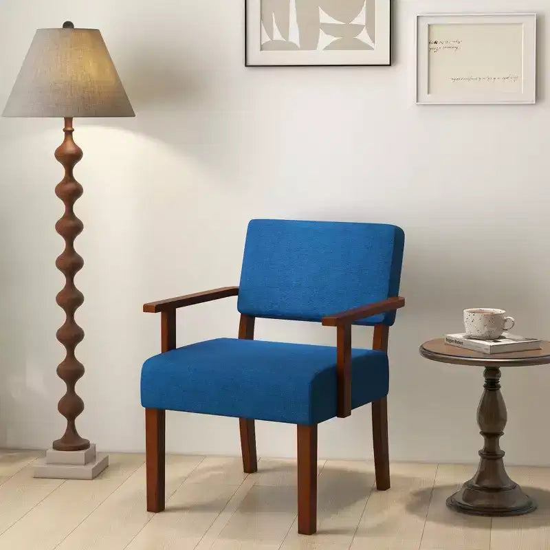 Costway Lot de 2 chaises d'appoint en lin pour salon avec assise et dossier rembourrés gris/bleu