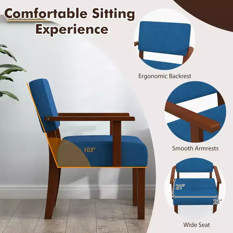 Costway Lot de 2 chaises d'appoint en lin pour salon avec assise et dossier rembourrés gris/bleu