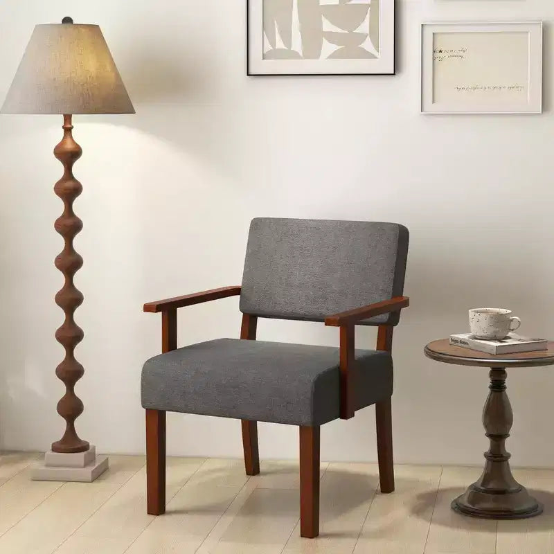Costway fauteuil d'appoint en lin mid-century chaise de salon avec assise et dossier rembourrés moelleux bleu/gris
