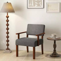 Fauteuil d'appoint Costway style Mid-Century en lin avec assise et dossier rembourrés pour salon, bleu/gris