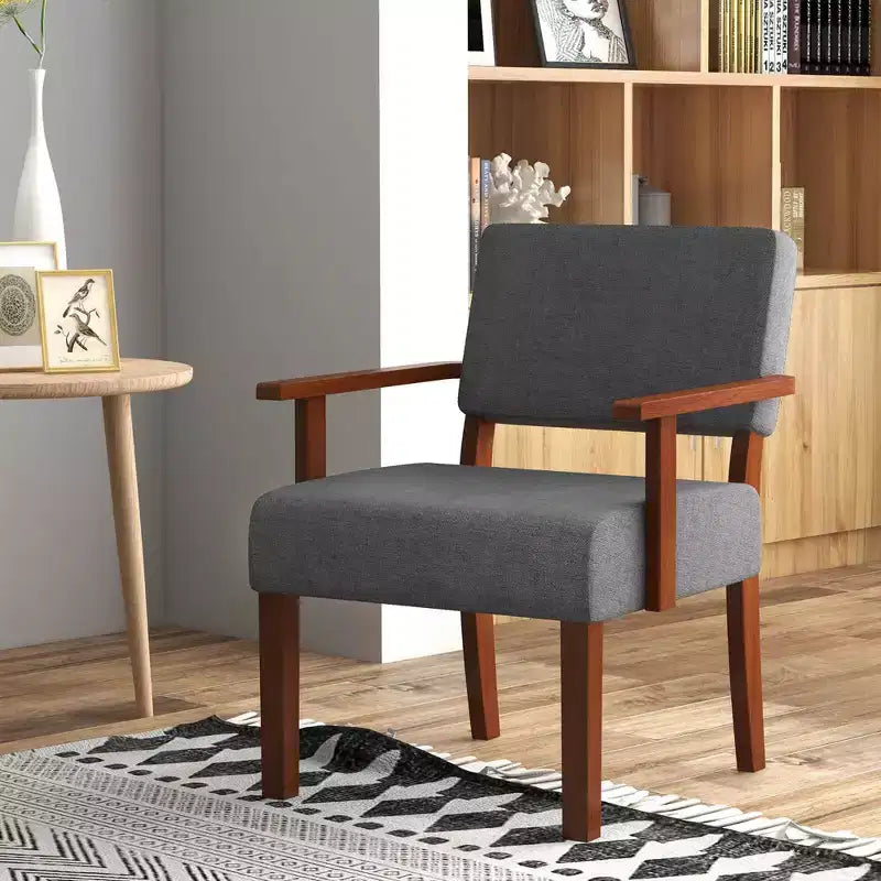Costway fauteuil d'appoint en lin mid-century chaise de salon avec assise et dossier rembourrés moelleux bleu/gris