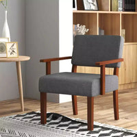 Fauteuil d'appoint Costway style Mid-Century en lin avec assise et dossier rembourrés pour salon, bleu/gris