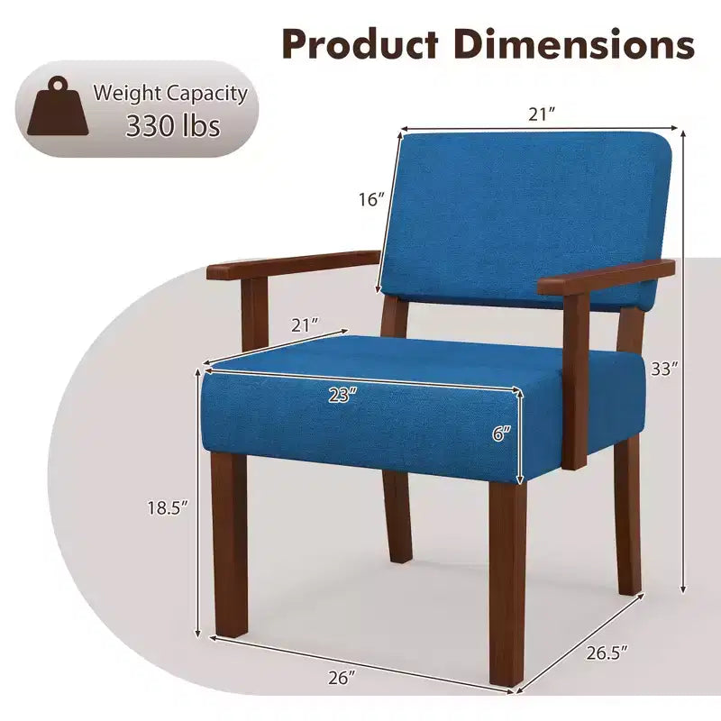 Costway fauteuil d'appoint en lin mid-century chaise de salon avec assise et dossier rembourrés moelleux bleu/gris