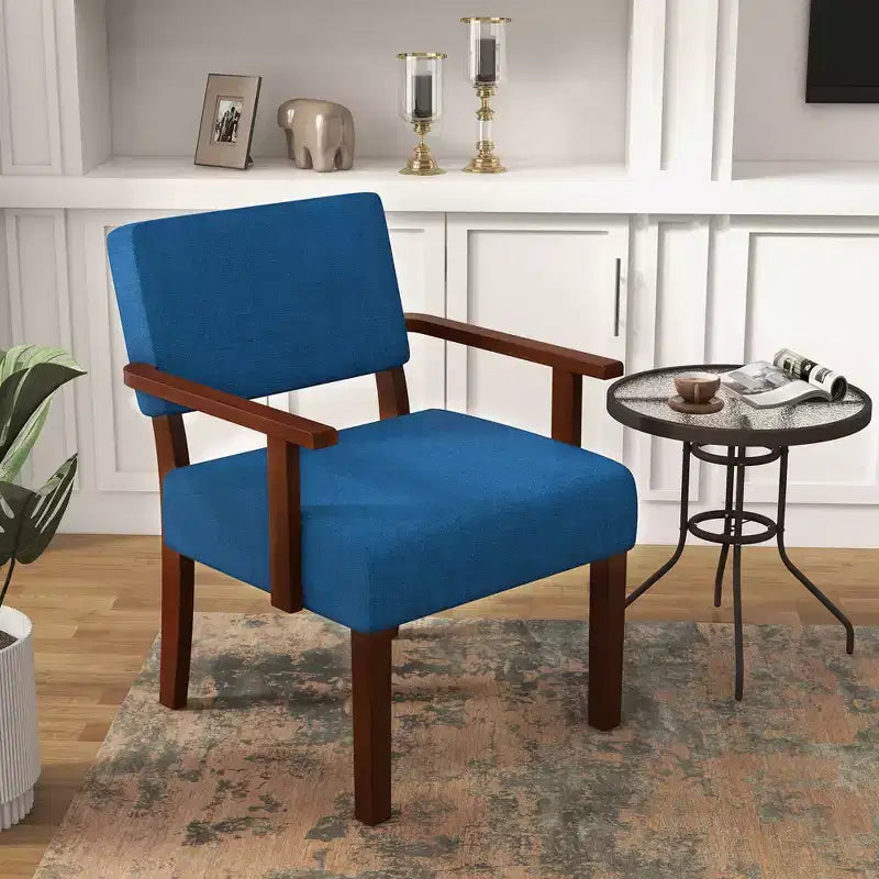 Fauteuil d'appoint Costway style Mid-Century en lin avec assise et dossier rembourrés pour salon, bleu/gris