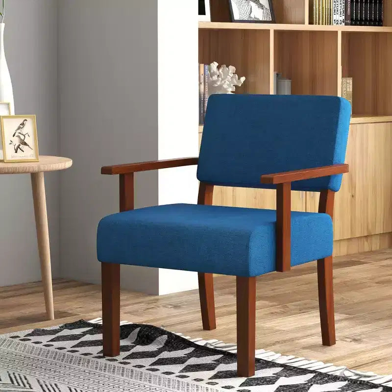 Costway fauteuil d'appoint en lin mid-century chaise de salon avec assise et dossier rembourrés moelleux bleu/gris