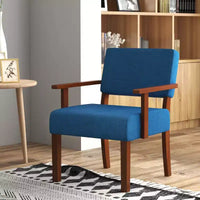 Fauteuil d'appoint Costway style Mid-Century en lin avec assise et dossier rembourrés pour salon, bleu/gris