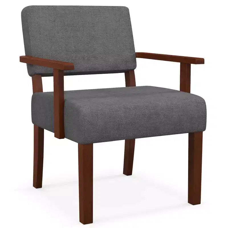 Costway fauteuil d'appoint en lin mid-century chaise de salon avec assise et dossier rembourrés moelleux bleu/gris