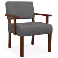 Fauteuil d'appoint Costway style Mid-Century en lin avec assise et dossier rembourrés pour salon, bleu/gris