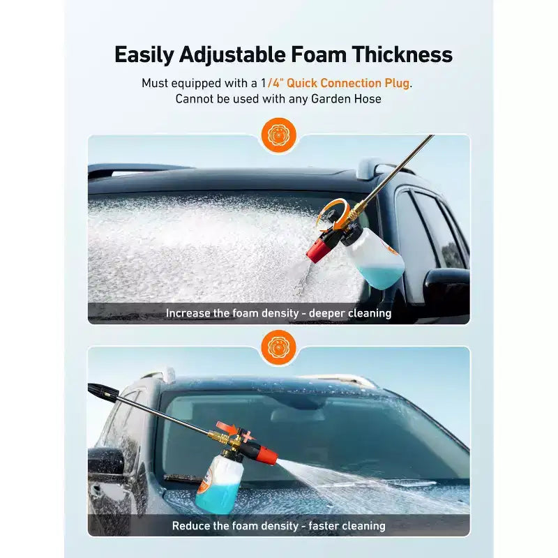 AstroAI Canon à mousse pour nettoyeur haute pression, lance à mousse de lavage auto réglable Snow Foam avec connecteur rapide 1/4