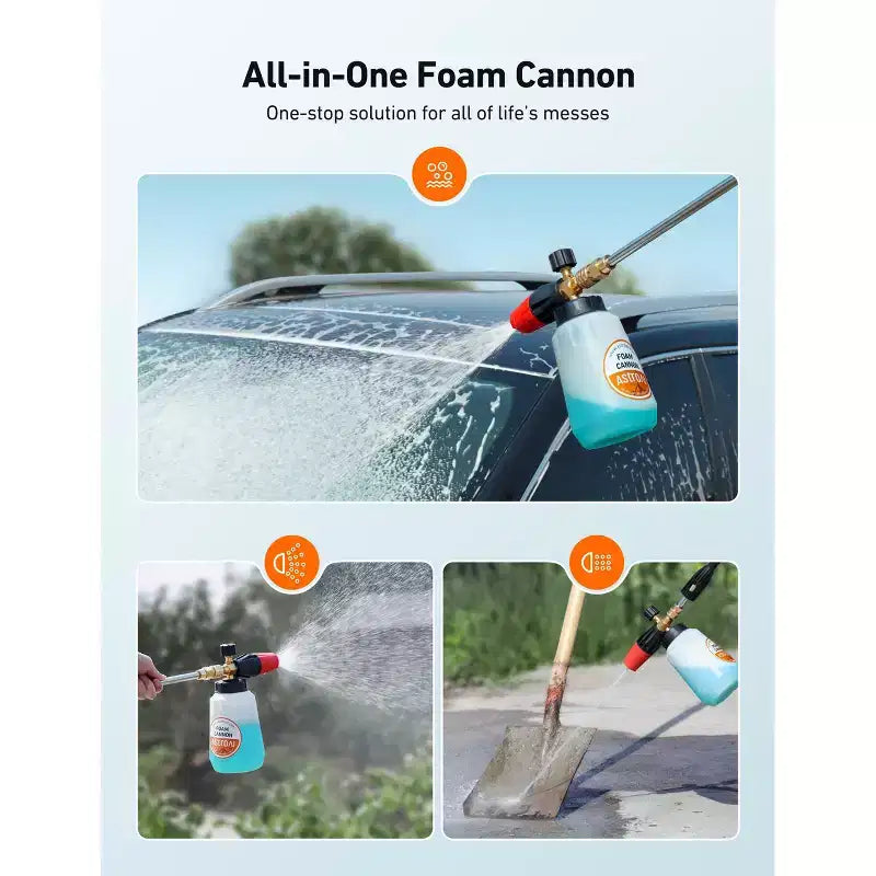 AstroAI Canon à mousse pour nettoyeur haute pression, lance à mousse de lavage auto réglable Snow Foam avec connecteur rapide 1/4