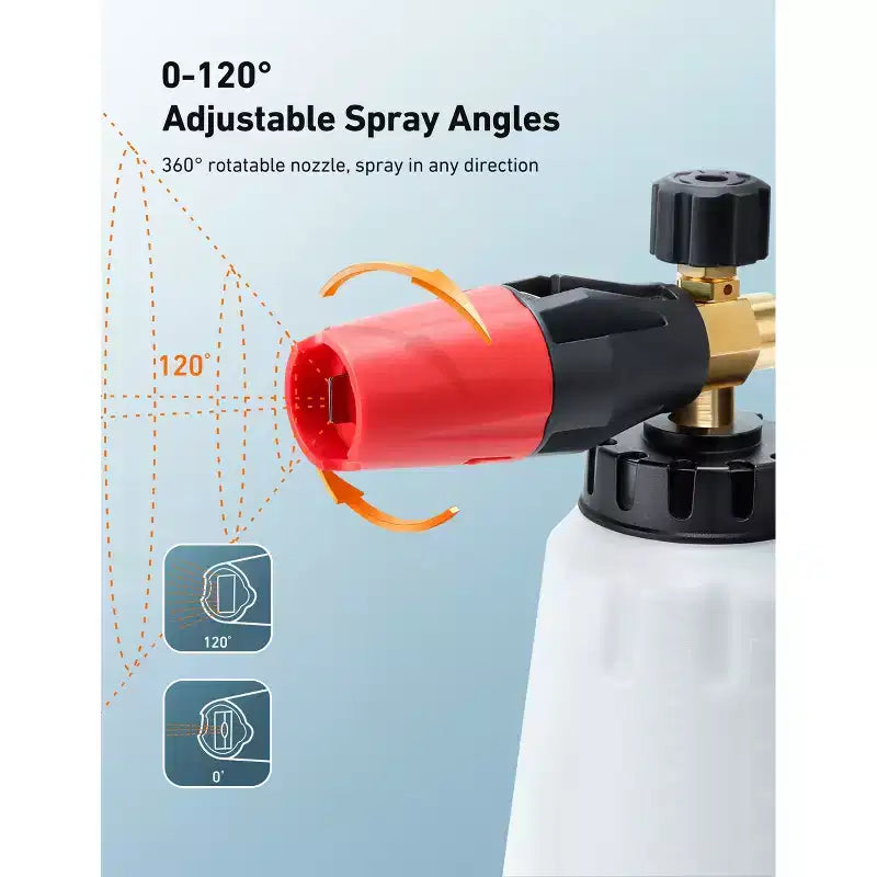 AstroAI Canon à mousse pour nettoyeur haute pression, lance à mousse de lavage auto réglable Snow Foam avec connecteur rapide 1/4