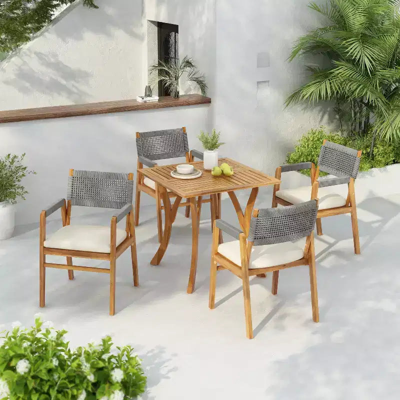 Christopher Knight Home Captef Ensemble de bistro de patio rustique 5 pièces en acacia avec coussins