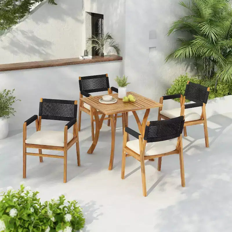 Christopher Knight Home Captef Ensemble de bistro de patio rustique 5 pièces en acacia avec coussins