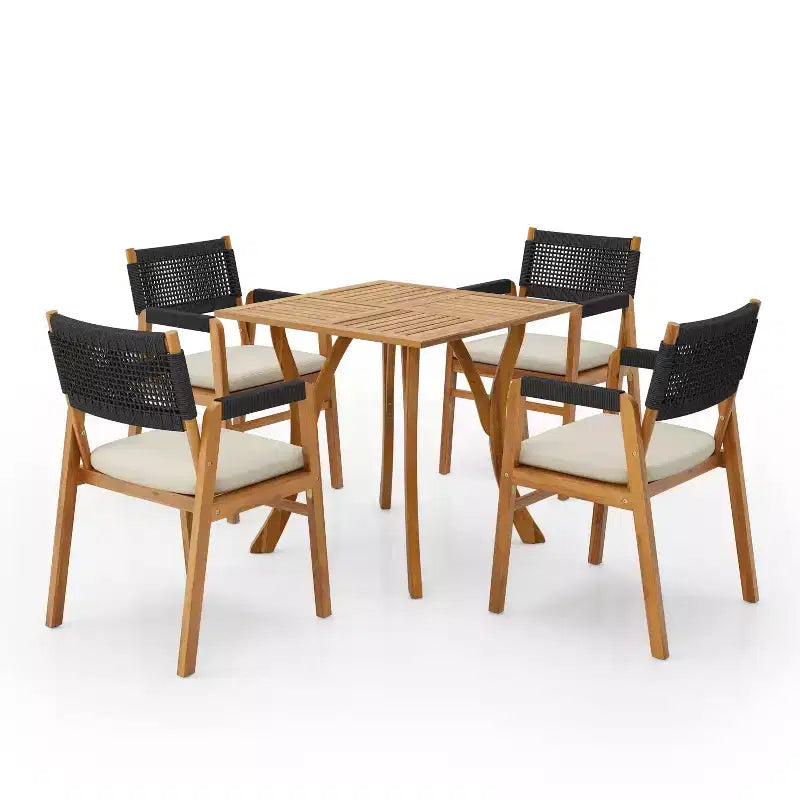 Christopher Knight Home Captef 5 Pieces Rustic Patio Acacia Bistro Set with Cushions