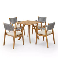 Christopher Knight Home Captef Ensemble de bistro de patio rustique 5 pièces en acacia avec coussins