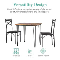 Ensemble de salle à manger VECELO, ensemble table et chaises 3/5 pièces avec 2/4 chaises rembourrées pour petit espace, appartement