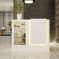 Comptoir de réception d'angle blanc Famapy avec vitrine en verre trempé