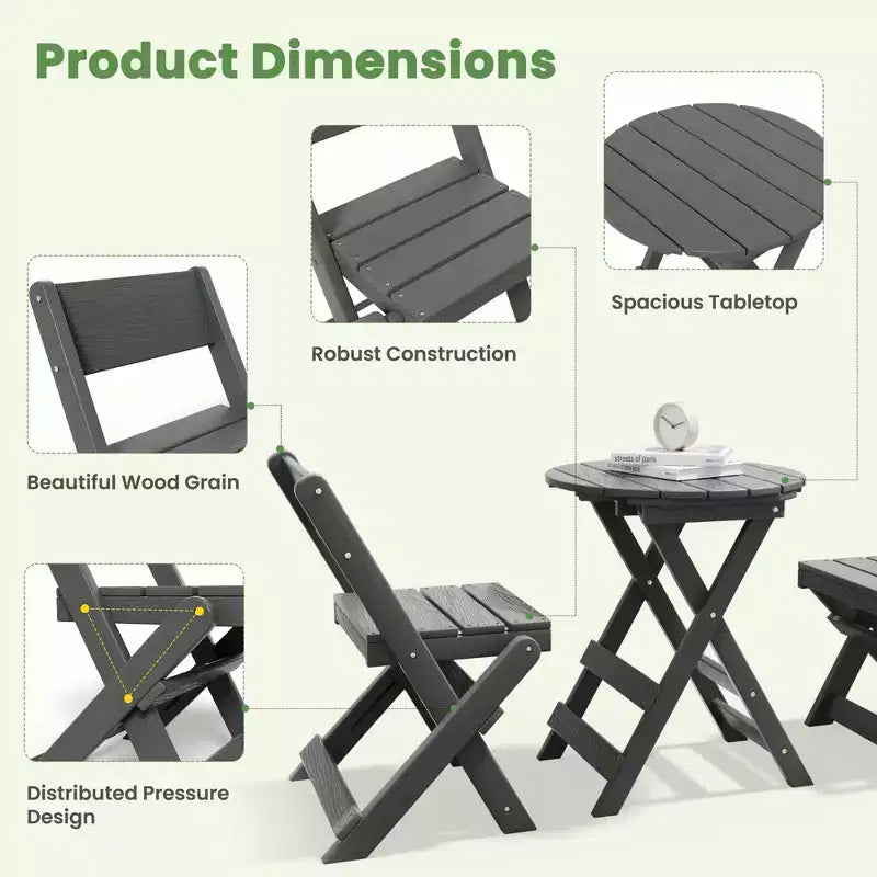 Hyleory Ensemble de Bistro de Patio 3 Pièces - Table et Chaises Pliantes avec Table Basse, Léger pour Balcon, Jardin, Appartement, Résistant aux Intempéries