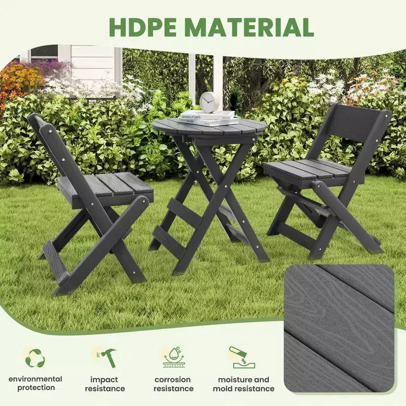 Hyleory Ensemble de Bistro de Patio 3 Pièces - Table et Chaises Pliantes avec Table Basse, Léger pour Balcon, Jardin, Appartement, Résistant aux Intempéries