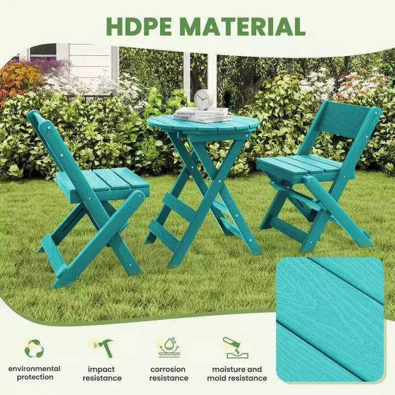 Hyleory Ensemble de Bistro de Patio 3 Pièces - Table et Chaises Pliantes avec Table Basse, Léger pour Balcon, Jardin, Appartement, Résistant aux Intempéries