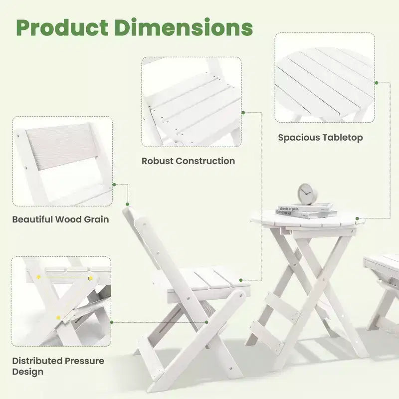Hyleory Ensemble de Bistro de Patio 3 Pièces - Table et Chaises Pliantes avec Table Basse, Léger pour Balcon, Jardin, Appartement, Résistant aux Intempéries